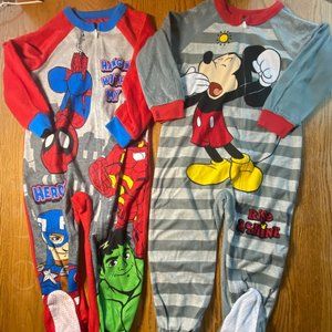 Mickey Mouse And Super Heros Cozy Soft Fleecy Full Zip Footed Pajamas ~ Size 3T